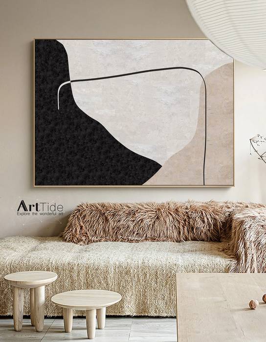 Room Handmade Original Painting Beige White Abstract Canvas Artwork T16VX